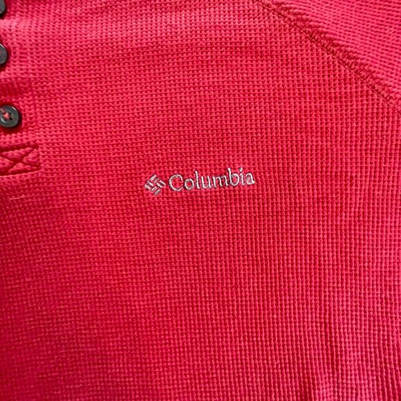Columbia Henley Shirt Mens Extra Large Red Waffle Knit Omni-Wick L/S Thermal - Picture 2 of 10